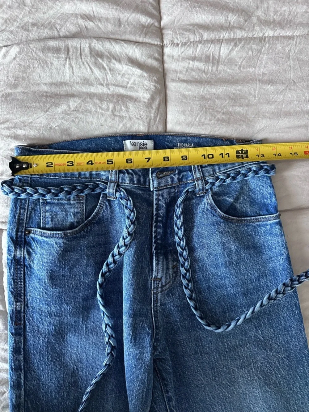 KENSIE JEANS The Carla High-Rise Wide Leg Blue Jeans with Braided Belt -0/25 - Picture 7 of 9